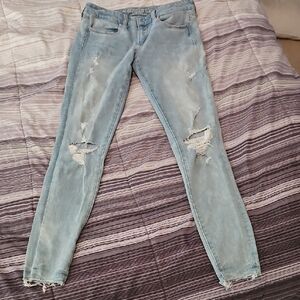 American Eagle Outfitters Blue Skinny Jeans with Distressed Details